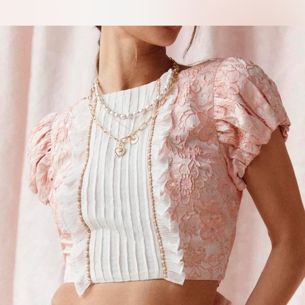 NWT Kimchi Blue Pink and White Lace Open Back top